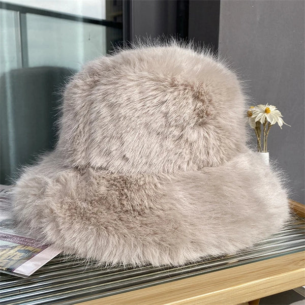 Anty Faux Fur Bucket Hat Warm