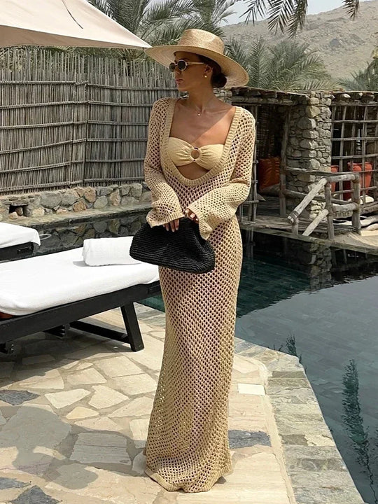 Bell Sleeve Knit Maxi Dress