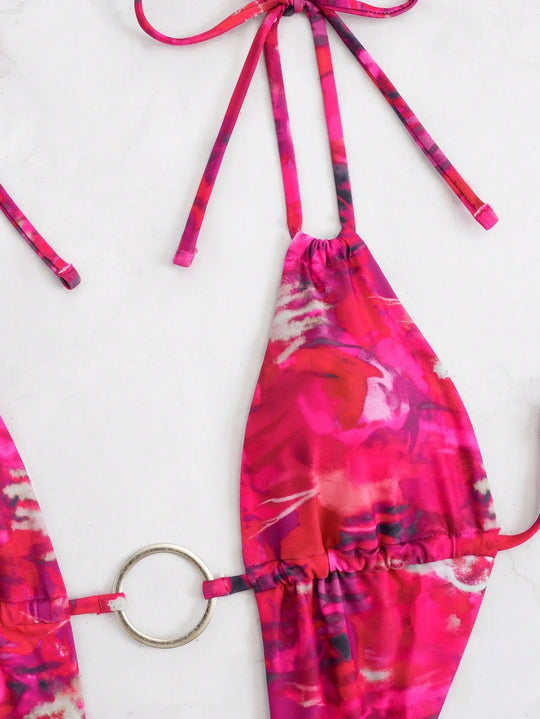 Tie Dye Swimsuit With Circle Decor