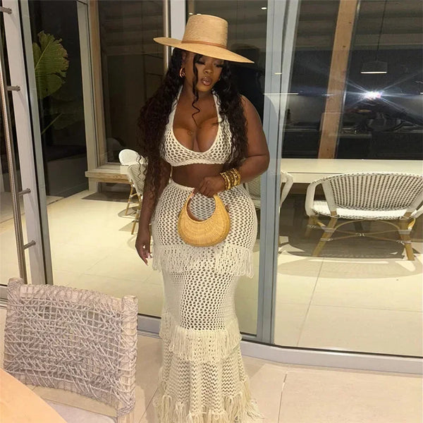 Knitted Maxi Skirt White