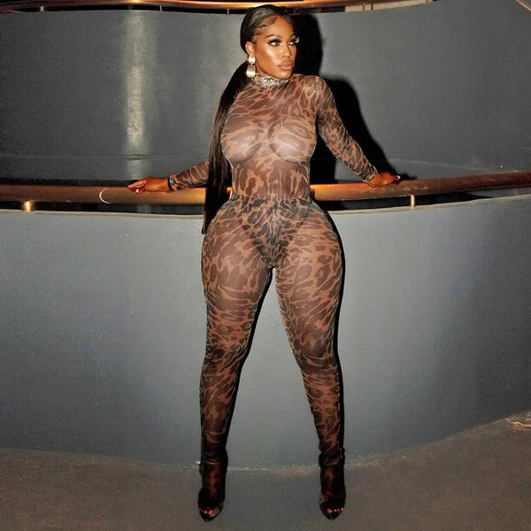 Leopard Bodysuit Tops + Footed Leggings Pants