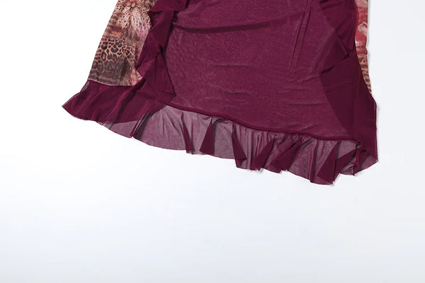 Lisa Crop Tops+Mesh Ruffles Splits