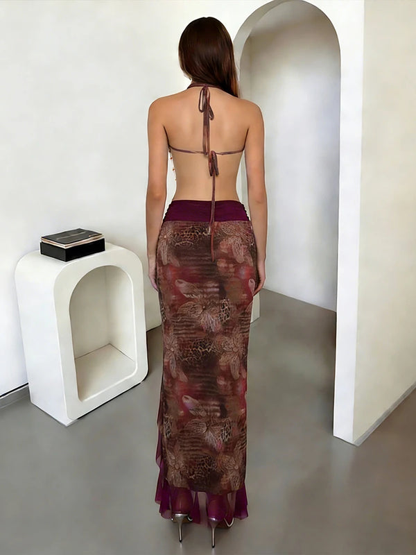 Lisa Crop Tops+Mesh Ruffles Splits